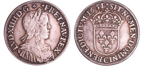 France - Louis XIV (1643-1715) - ½ écu à la mèche longue - 1651 C (Saint-Lô)