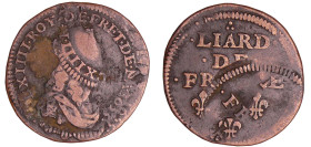 France - Louis XIV (1643-1715) - Liard de France, 2ème type au buste jeune - 1655 double frappe