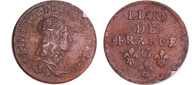 France - Louis XIV (1643-1715) - Liard de France, 2ème type au buste jeune - 1655 G (Poitiers)