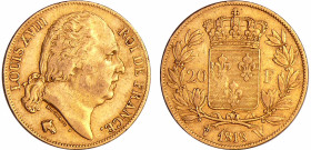 France - Louis XVIII (1815-1824) - 20 francs au buste nu 1818 W (Lille)
