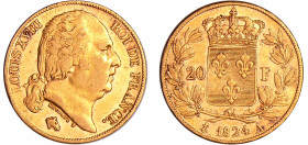France - Louis XVIII (1815-1824) - 20 francs au buste nu 1824 A (Paris)