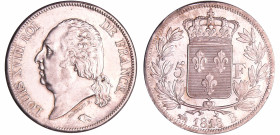 France - Louis XVIII (1815-1824) - 5 francs au buste nu 1818 B (Rouen)