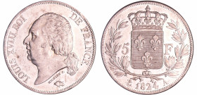 France - Louis XVIII (1815-1824) - 5 francs au buste nu 1824 A (Paris)