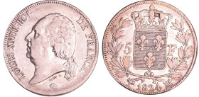 France - Louis XVIII (1815-1824) - 5 francs au buste nu 1824 MA (Marseille)