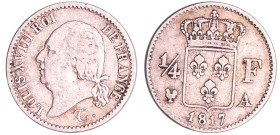 France - Louis XVIII (1815-1824) - 1/4 de franc buste nu 1817 A (Paris)