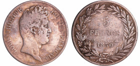 France - Louis-Philippe Ier (1830-1848) - 5 francs tête nue sans le I tranche en creux 1830 D (Lyon)