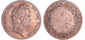 France - Louis-Philippe Ier (1830-1848) - 5 francs tête nue sans le I tranche en relief 1830 A (Paris)