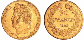 France - Louis-Philippe Ier (1830-1848) - 20 francs tête laurée 1840 A (Paris)
