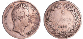 France - Louis-Philippe Ier (1830-1848) - 5 francs tête laurée 1er type tranche en creux 1831 MA (Marseille)