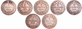 France - Louis-Philippe Ier (1830-1848) - 5 francs tête laurée 1er type tranche en relief année 1838 (7 monnaies)