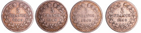 France - Louis-Philippe Ier (1830-1848) - 5 francs tête laurée 1er type tranche en relief année 1840 (4 monnaies)