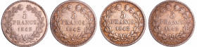 France - Louis-Philippe Ier (1830-1848) - 5 francs tête laurée 1er type tranche en relief année 1842 (4 monnaies)