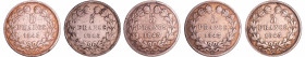 France - Louis-Philippe Ier (1830-1848) - 5 francs tête laurée 1er type tranche en relief année 1843 (5 monnaies)
