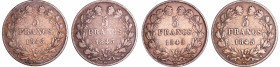France - Louis-Philippe Ier (1830-1848) - 5 francs tête laurée 1er type tranche en relief année 1845 (4 monnaies)