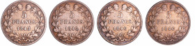 France - Louis-Philippe Ier (1830-1848) - 5 francs tête laurée 1er type tranche en relief année 1846 (4 monnaies)