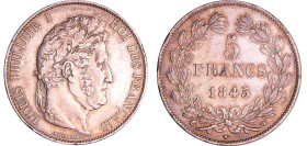 France - Louis-Philippe Ier (1830-1848) - 5 francs tête laurée 3ème type 1845 W (Lille)