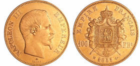 France - Napoléon III (1852-1870) - 100 francs tête nue 1855 BB (Strasbourg)