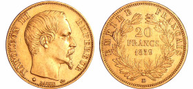 France - Napoléon III (1852-1870) - 20 francs tête nue 1859 BB (Strasbourg)
