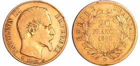 France - Napoléon III (1852-1870) - 20 francs tête nue 1860 BB (Strasbourg)