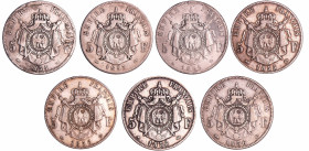 France - Napoléon III (1852-1870) - 5 francs tête nue 1854 à 1856 (7 monnaies)