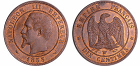 France - Napoléon III (1852-1870) - 10 centimes tête nue 1853 W (Lille)