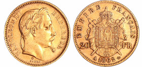 France - Napoléon III (1852-1870) - 20 francs tête laurée 1862 A (Paris)
