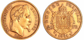 France - Napoléon III (1852-1870) - 20 francs tête laurée 1864 A (Paris)