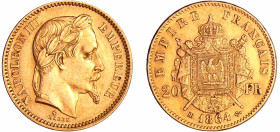 France - Napoléon III (1852-1870) - 20 francs tête laurée 1864 BB (Strasbourg)