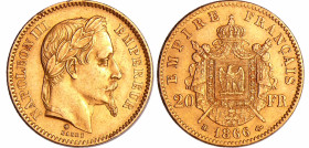 France - Napoléon III (1852-1870) - 20 francs tête laurée 1866 BB (Strasbourg)
