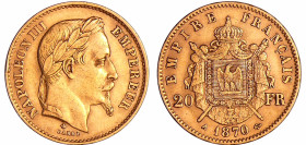 France - Napoléon III (1852-1870) - 20 francs tête laurée 1870 A (Paris)