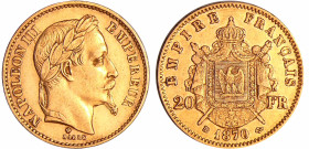 France - Napoléon III (1852-1870) - 20 francs tête laurée 1870 BB (Strasbourg)
