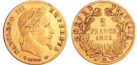 France - Napoléon III (1852-1870) - 5 francs tête laurée 1865 BB (Strasbourg)