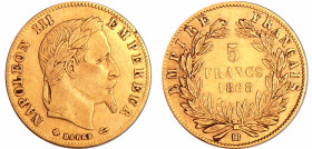 France - Napoléon III (1852-1870) - 5 francs tête laurée 1868 BB (Strasbourg)