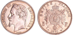 France - Napoléon III (1852-1870) - 5 francs tête laurée 1870 BB (Strasbourg)