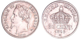 France - Napoléon III (1852-1870) - 50 centimes tête laurée 1866 BB (Strasbourg)