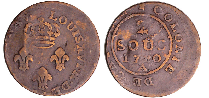 France - Louis XVI (1774-1793) - Guyane - 2 sous de Cayenne 1780 A (Paris) frapp...