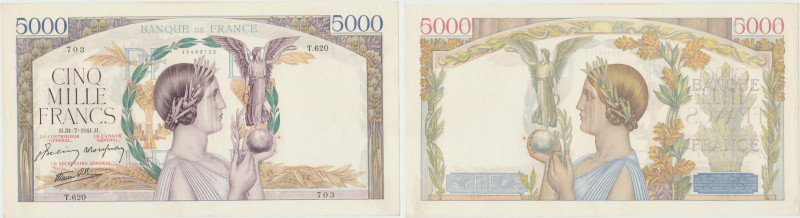 France - 5000 francs "Victoire" Type 1934
1 épinglage banque de France, petite ...