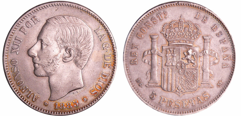 Espagne - Alfonso XII (1874-1885) - 5 pesetas 1885 * 18-87
SUP
KM# 688-Cal.42...