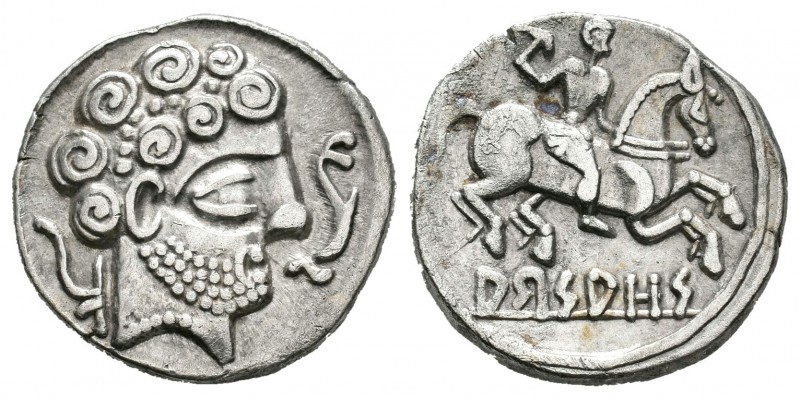 Arsaos. Denario. 120-80 a.C. Jaca (Huesca). (Abh-139). (Acip-1656). Anv.: Cabeza...