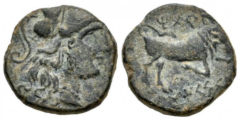 Unticescen. Semis. 130-90 a.C. Ampurias (Girona). (Acip-1041). (C-48). Anv.: Cab...