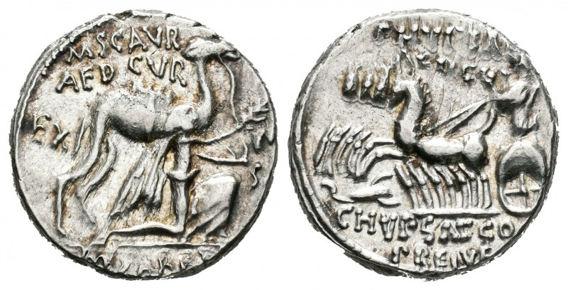 Aemilia. Denario. 58 a.C. Roma. (Ffc-120). (Craw-422/1b). (Cal-89). Anv.: El Rey...