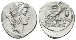 Cassia. Denario. 55 a.C. Roma. (Ffc-557). (Craw-428/3). (Cal-411). Anv.: Cabeza de Bonus Eventus a derecha, detrás cetro. Rev.: Águila a derecha sobre...