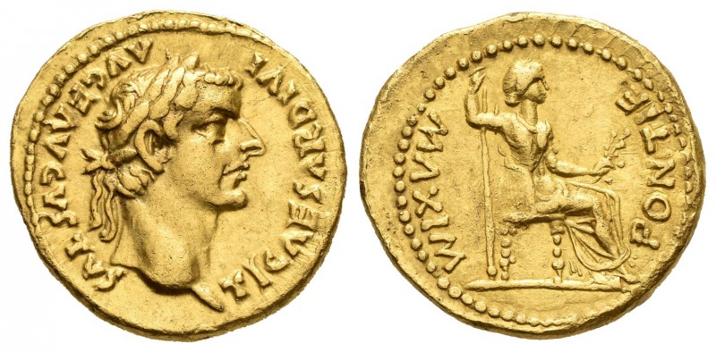 Tiberio. Áureo. 14-37 d.C. Lugdunum. (Ric-29). (Ch-15). (Cal-305c). Anv.: TI CAE...