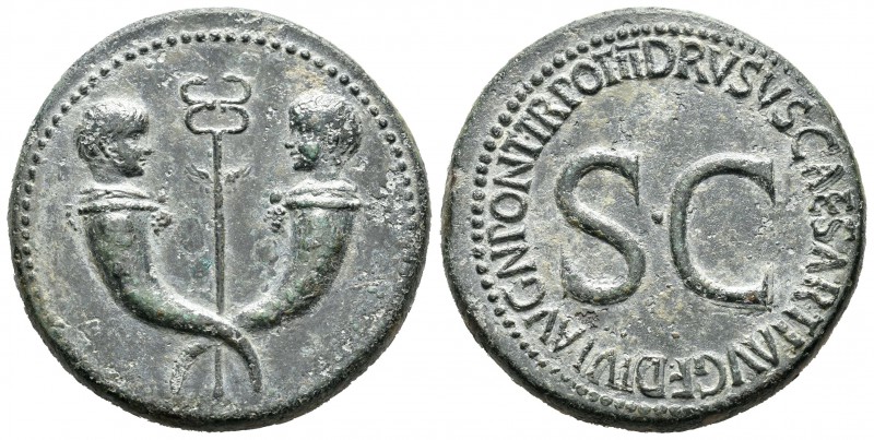 Tiberio. A nombre de Druso. Sestercio. 22-23 d.C. Roma. (Ric-42). Anv.: Cabezas ...