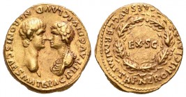Nerón y Agripina. Áureo. 54-68 d.C. Roma. (Calicó-399). (Ric-1). (BMC-6). Anv.: AGRIPP AVG DIVI CLAVD NERONIS CAES MATER. Bustos enfrentados de Nerón ...