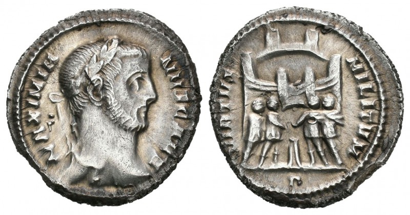Galerio Maximiano. Argenteo. 295-7. Roma. (Spink-14264). (Ric-29b). Rev.: VIRTVS...