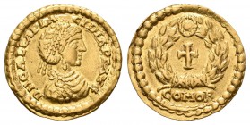 Galla Placidia. Tremissis. 455 d.C. Roma o Ravenna. (Ric-2062). (Depeyrot-47/9). Anv.: D N GALLA PLACIDIA P F AVG. Busto revestido a derecha con diade...