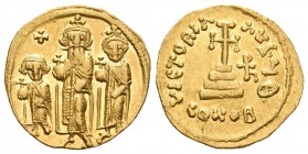 Heraclio. Sólido. 610-641 d.C. Constantinopla. (Sb-758). Au. 4,39 g. Rara variedad con marca de oficina O/A, muy nítida. EBC/EBC-. Est...500,00.