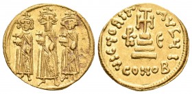 Heraclio. Sólido. 610-641 d.C. Constantinopla. (Sb-770). Au. 4,22 g. Marca (21) a izquierda y E a derecha. Oficina I. EBC-. Est...450,00.