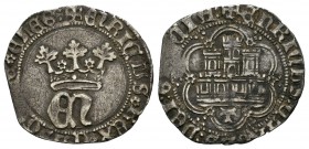 Reino de Castilla y León. Enrique IV (1454-1474). 1/2 real. Toledo. (Abm-702.1). (Bautista-916 variante). Ag. 1,59 g. Orla de seis lóbulos. Con T bajo...